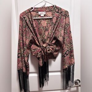 “Sterling Styles” Art Silk Bohemian cardigan top Wrap duster Festival tassel